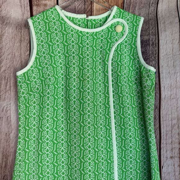 Lane Bryant Vintage Dress Polyester 1960s Mod Green White Shift Dress Classic - Picture 3 of 7